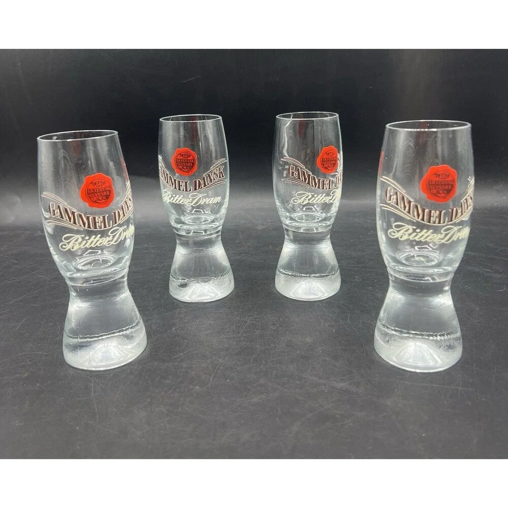 Set of 4 Vintage Gammel Dansk Bitter Dram Schnapps Shot Glasses Barware
